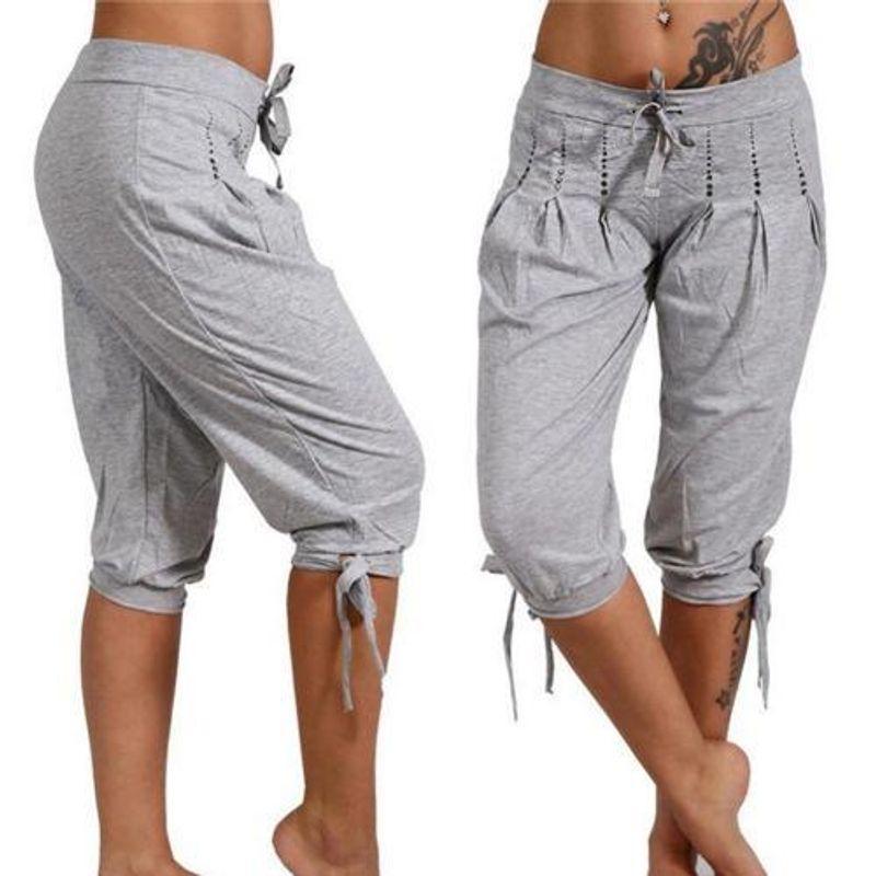 

Solid Lace-up Loose Sports Harem Pants Pure Color Tied Loose Sports Harem Pants Grey L