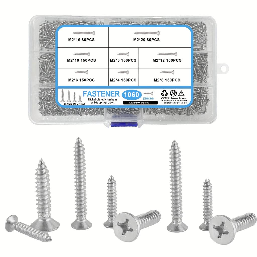 1060 carbon steel wood screw classification kit, self tapping screw set, screws, various flat head screws M2 4/5/6/8/10/12/16/20