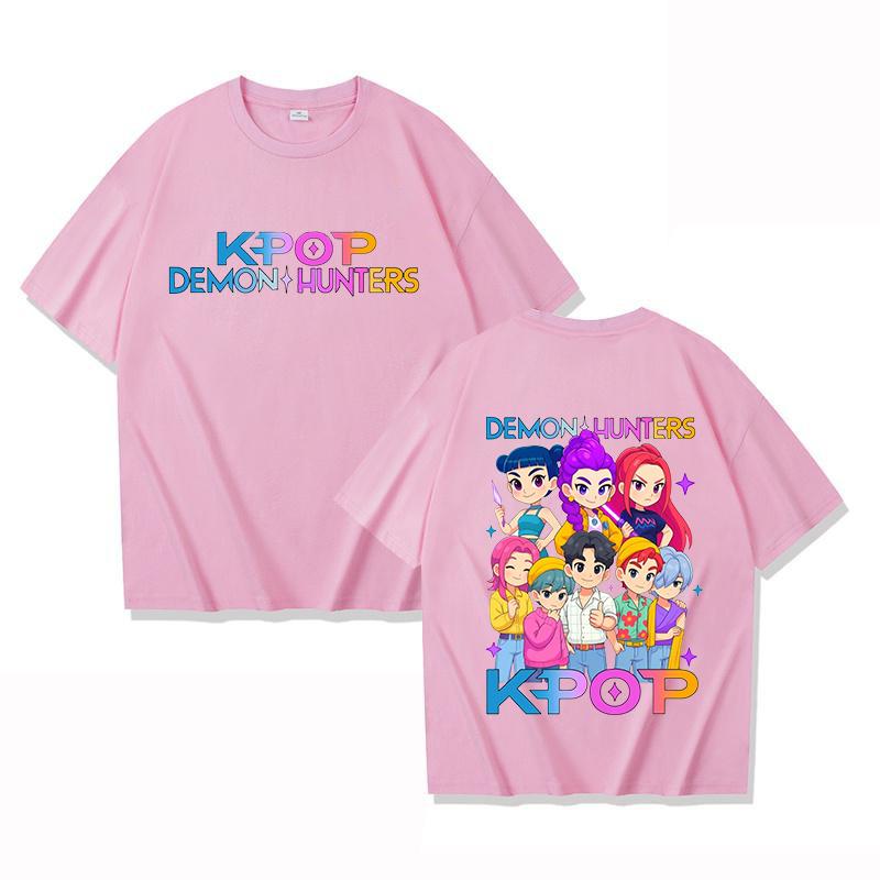Funny Kpop Demon Hunters Print T-Shirt Women Men Loose Short Sleeve Round Neck Top Female Casual Shirt Tees
