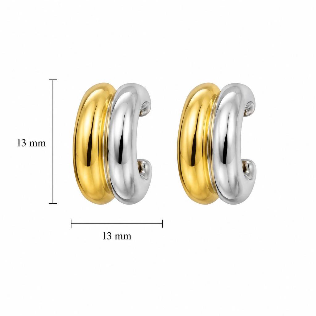 European & American Style Two-Tone Stainless Steel Hoop Earrings with Elegant Design