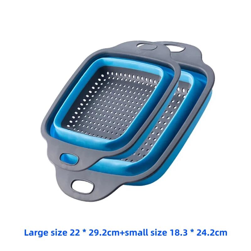 Set 2 Foldable Square Drainage Basket Retractable Filter Basket Vegetable Basket Kitchen Vegetable and Fruit Tray Kitchen Tools