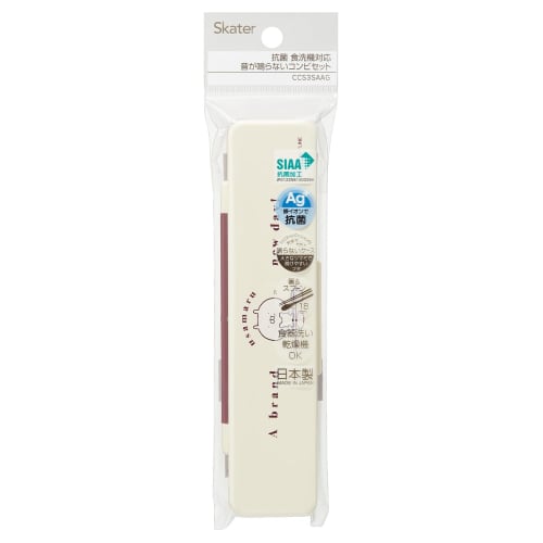 Skater Chopsticks and Spoon Combo Set, 18cm, Antibacterial, Bento Box, Adult Size, Silent Silicone Cushions, Made in Japan, Usamaru CCS3SAAG-A