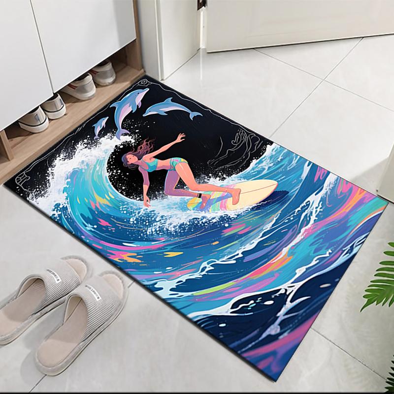 surf Printed Carpet, for Office Chair Living Room Bedroom Kitchen Room Decor Gifts.