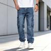 Jeans americani elasticizzati da uomo lavati multi-tasche a gamba larga salopette pantaloni da uomo trendy TikTok