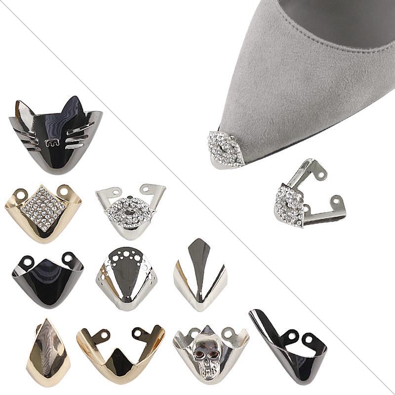 Women's Pointed Toe High Heel Protector - Leather Anti-Kick Decorative Cover with Metal Cap for Shoe Protection.