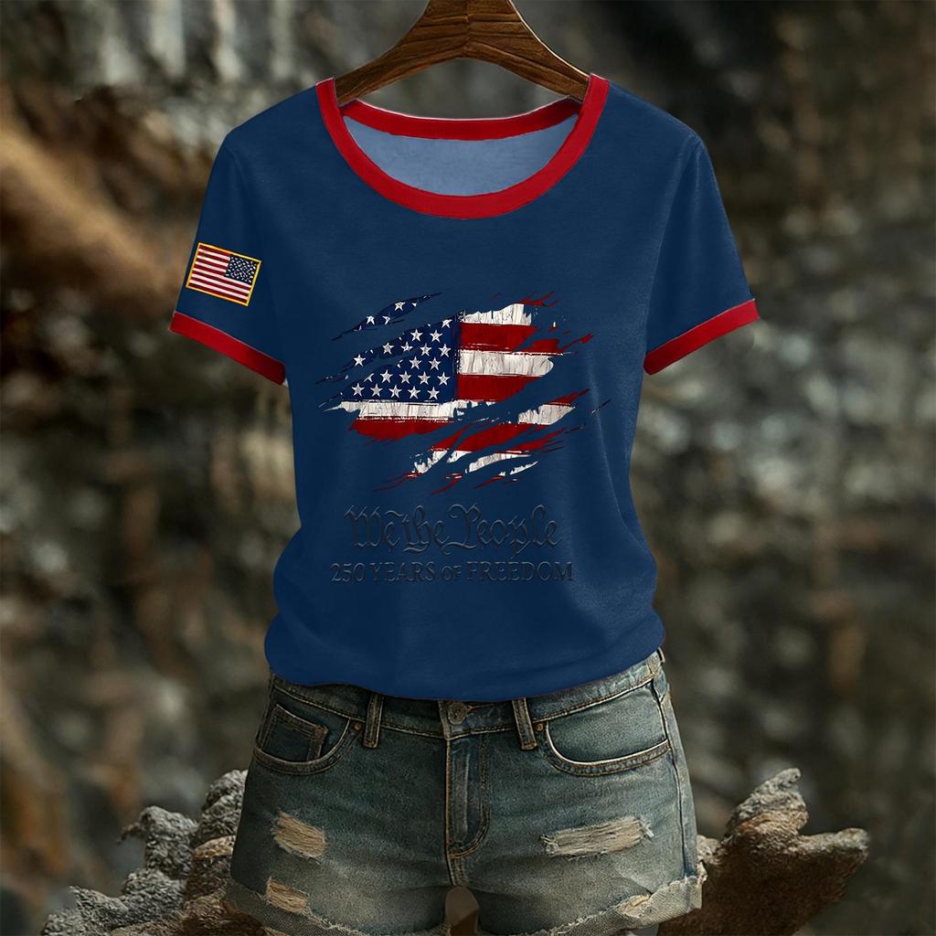 Damen Casual Rundhals Kurzarm Pullover Bedrucktes T-Shirt Top