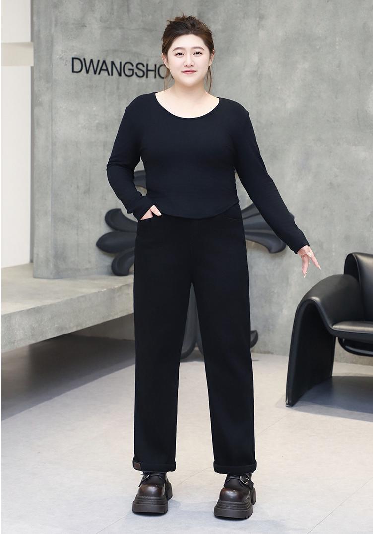 

Plus Size Women s Velvet-Lined Slim Straight-Leg Jeans for Autumn/Winter 5XL (160-180 jin) чорний