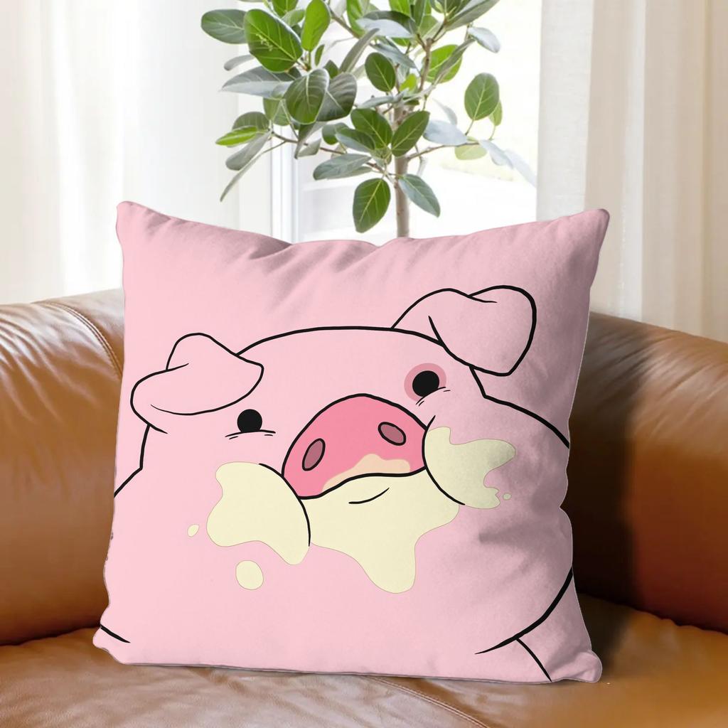 1Pc Gravity Falls Waddles The Pig Cute Cartoon Pillowcase, Soft Pink Polyester Zippered Cushion Cover, Machine Washable, Ideal F