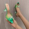 European Style Crystal Bow Tie Strap High Heels For Women With Pvc Upper And Rubber Sole