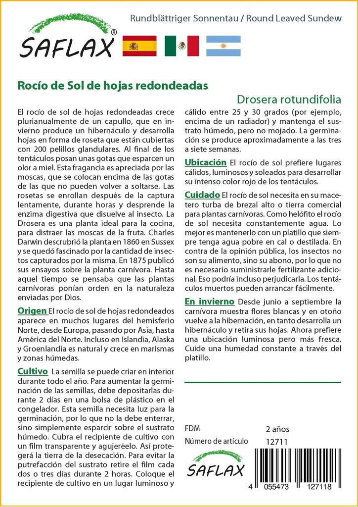 SAFLAX Rosiczka okrągłolistna - 50 nasion - Drosera rotundifolia