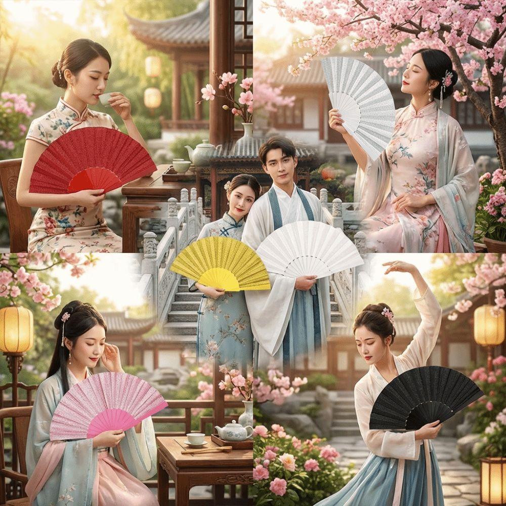 Vibrant Plastic Glitter Fan Handheld Dance Fan Elegant Accessory Classic Fan  Artistic Performances