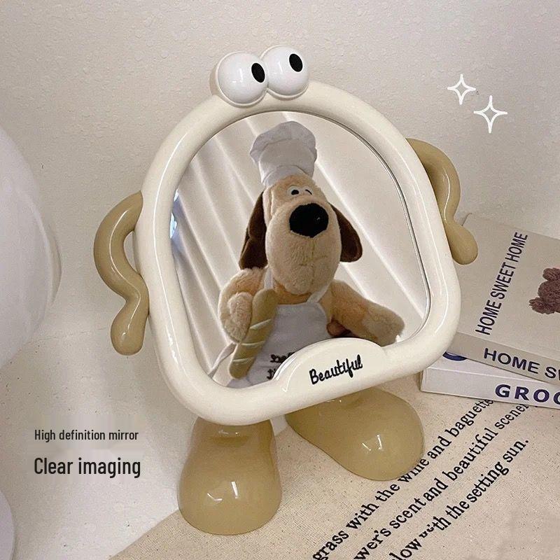 

Cartoon Desktop Makeup Mirror with Comb - Cute HD Tabletop Stand-up Mirror for Student Dorm or Office білий