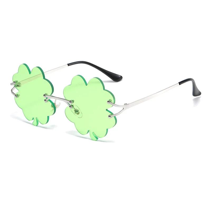 Green Leaves Sunglasses St. Patricks Day Irish Shamrock Costume Glasses Party Props Decorations Car Rimless Uv400 Sun Glasses