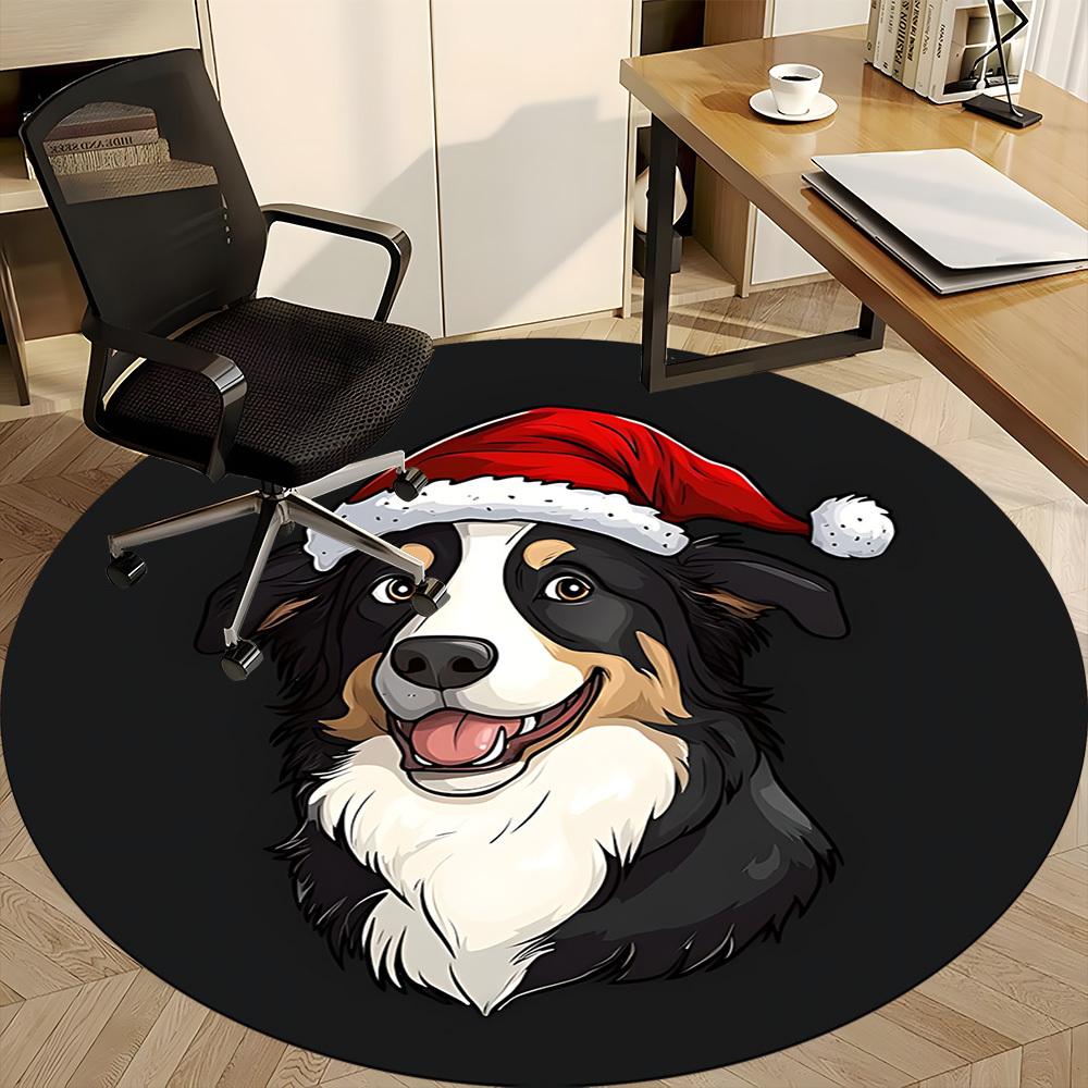 1PC Christmas Dog Office Round Area Rug,  Mat Suitable ForOffice, Under Office Chairs Bedroom Living Room Home Decor, Room Deco