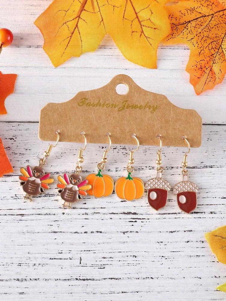 

1piece Thanksgiving Turkey Pumpkin Earring set 1 pair of holiday party costumes MULTI