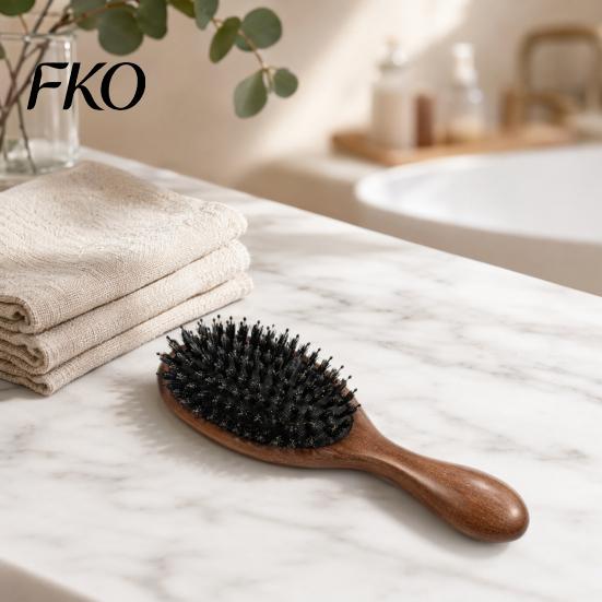 Tangle Remover Brush Air Cushion Hair with Wooden Handle, Gentle Scalp Massage Boar Hairbrush Bristles Brush, Anti-static Detangling Paddle