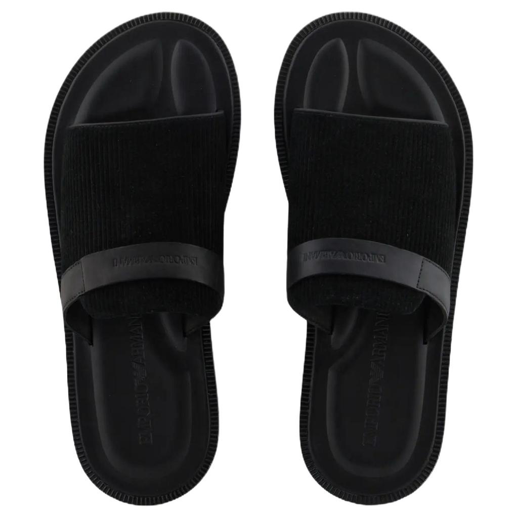 Emporio Armani Leather Flat Open-Toe Slide Sandals Men Footwear Black X4P139XR340K001