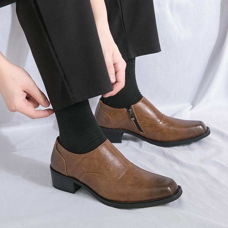 Platform Men Leather Shoes Outdoor Driving Men Shoe Mens Oxfords Dress Shoes Slip On Office Pattern Business Flats Shoes Men