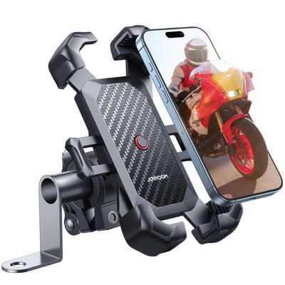 Joyroom Motorcycle Phone Holder Stand with Mirror Attaches In Super Vibration Drop Handlebar Mounts Compatible with Action and All iPhone Android