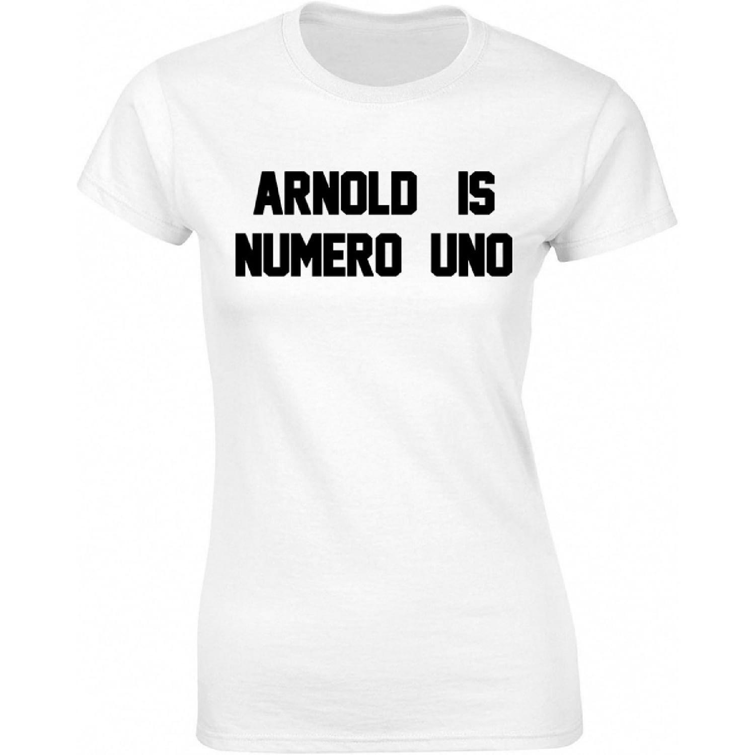 buzz shirts Arnold is Numero Uno - Womens Organic Cotton Retro Gym T-Shirt XXXXXL белый
