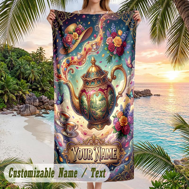 Sweet Treats Celebration Theme Quick Dry Beach Towel Custom Name Text Print Large Sand Resistant Towel Beach Vacation