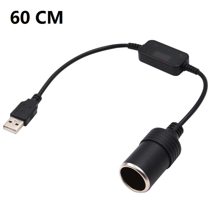 Car 5V To 12V Power Converter Step Up USB Male To Cigarette Lighter Female Adapter Power Cable For Dash Cam Auto Accessories