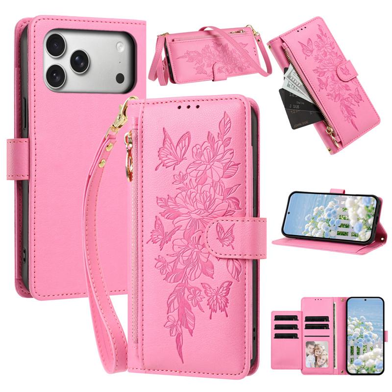 Fashion Long Lanyard Flip Leather Phone Case For iPhone 17 Pro Max 17E 16 Plus 15 14 13 12 Zipper Wallet Card Back Cover Coque