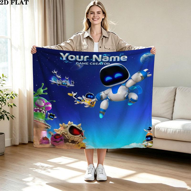 1PC ASTRO BOT Custom Name Patterned Flannel Blanket Suitable For All Seasons for Home Decor Warmth and Comfort Gifts Holiday Present