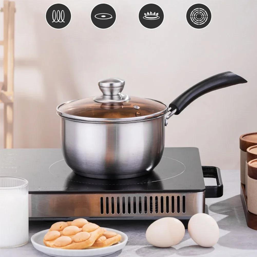 1pc Soup Pot Stainless Steel Milk Pot 18cm Soup Pots With Glass Lid For Kitchen Boil Soup Cookking With Hanging Holes