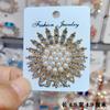 New Crystal Brooches for Women Full Rhinestone Luxury Suit Brooch Imitation Pearl Sunflower Korea Fashion Clothing Jewelry