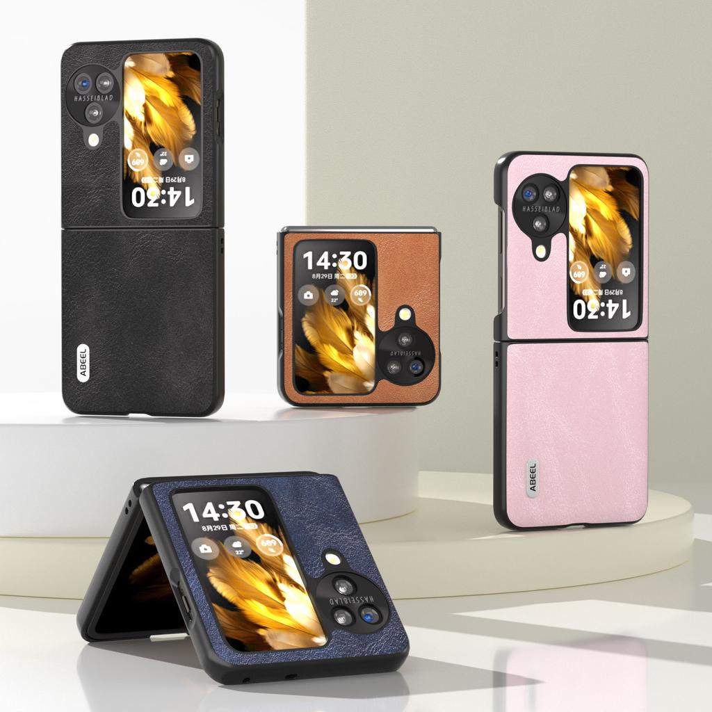 ABEEL Folding Phone Case for Oppo Find N3 Flip 5G,Cowhide Texture PU Leather Coated PC Phone Cover