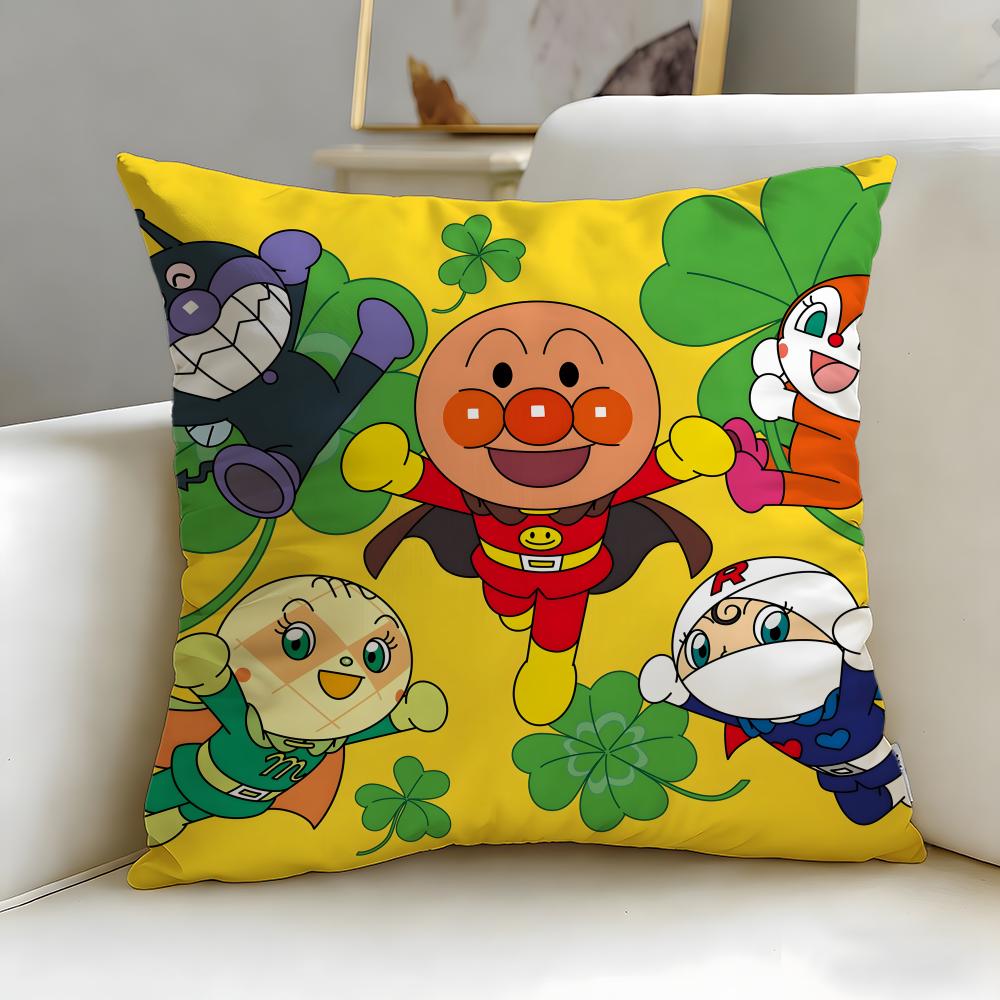 Classic Cartoon Anpanman Cushion Cover Soft & Easy-Wash Pillow Case – Versatile For Couch, Bed, Travel And Office