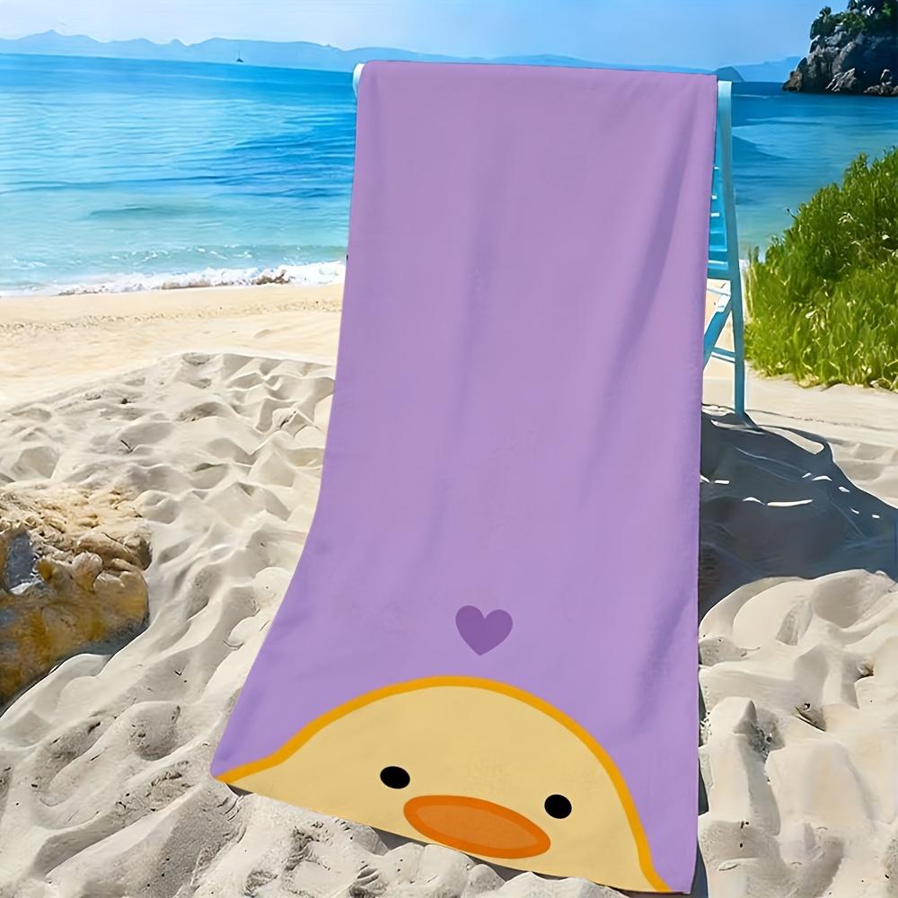 Cute Duckling Beach Towel Light Purple 2D Flat Sand Proof Quick Dry Microfiber For Yoga Diving Vacation Gift