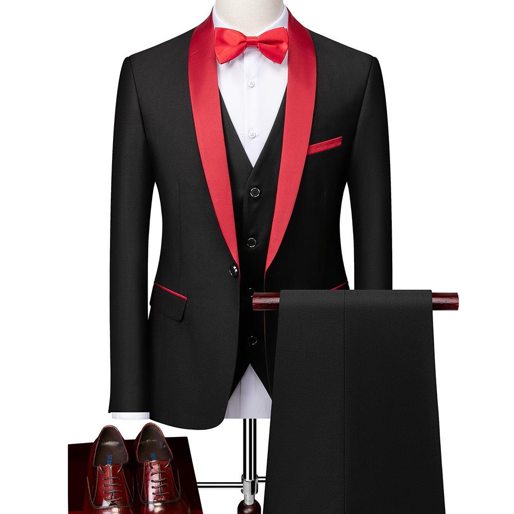 Men's Autumn Slim Fit Business Casual Suit: Tuxedo, Vest, and Pants Set for Weddings and Grooms