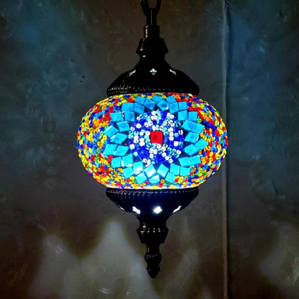 Turkish Moroccan Mosaic Pendant Chandelier Decorative Glass Globe Fixture Living Room Bedroom Home Decor Hardwired Decoration