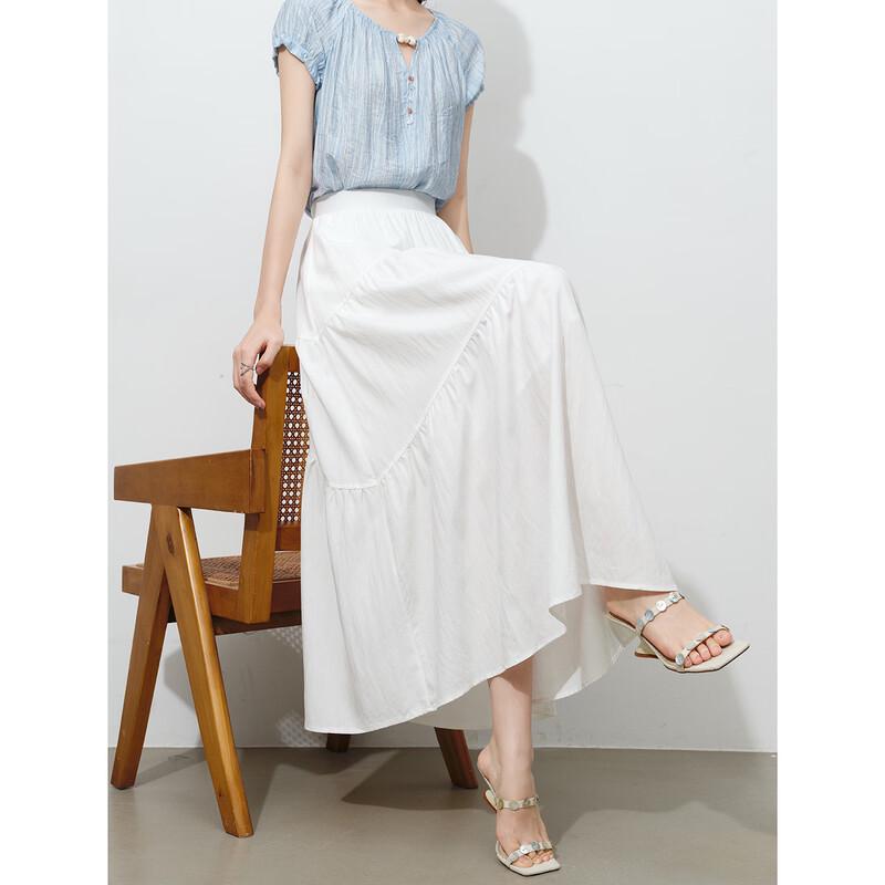 High-Waist A-Line Ice Silk Patchwork Mid-Length Skirt M