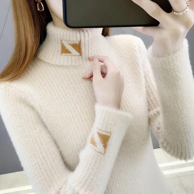 Maglione dolcevita autunno e inverno Lettera Jacquard Camicia aderente con temperamento lavorato a maglia snellente