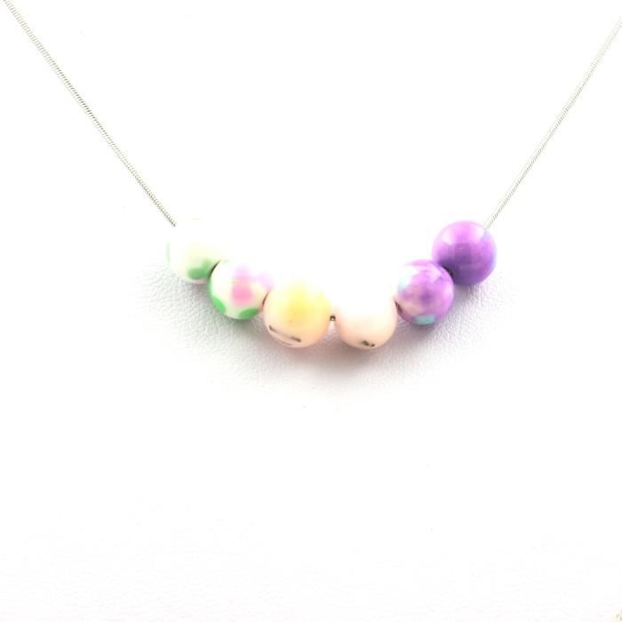 Collier - ABIJOUX - Opale Rose et Jaspe - Acier Inoxydable - Mixte - 8 mm