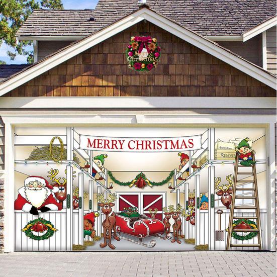 Christmas Garage Door Cover Large Christmas Banner Backdrop Decoration for Indoor Outdoor Garage Door Gate Party Wall Decor
