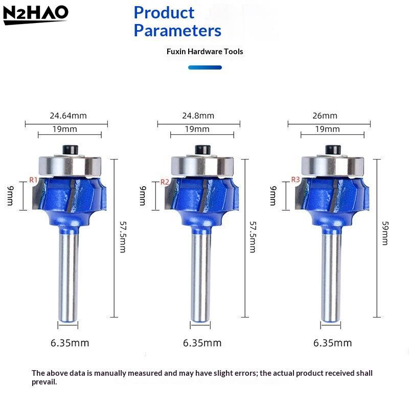 6.35mm1/4 Shank Round Router Bit R1 R2 R3 4 Corner Woodworking Milling Cutter Trim Knife Edge Alloy Steel Classical Cutter Bit