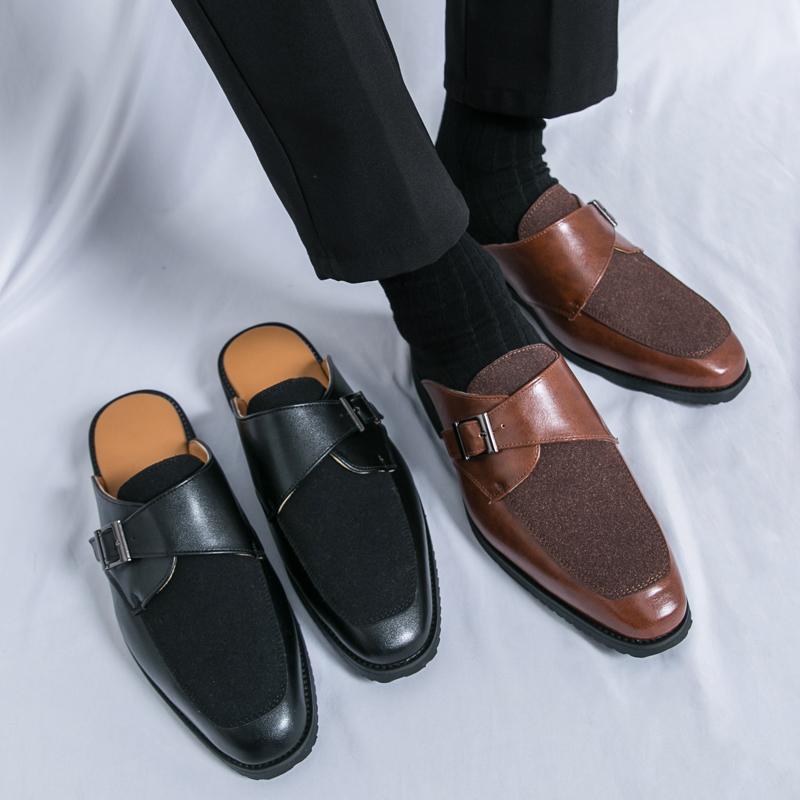 Summer Men’s Brown Sandals Mules Clogs Dress Black Prom Shoes Stylish Leather Shoes Plus Size