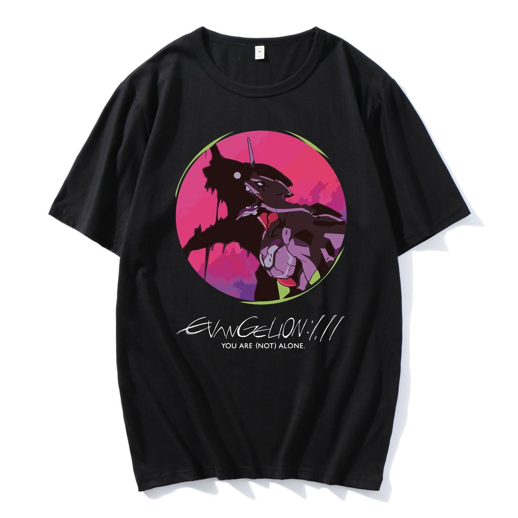 100% Cotton Anime Harajuku Ayanami Rei Printing Tshirt MenMomen Oversized Short Sleeve T-shirt Spring Summer Tops