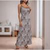 Vestido Largo Maxi Ajustado Sin Mangas con Estampado de Leopardo Sexy Espalda Descubierta para Mujer