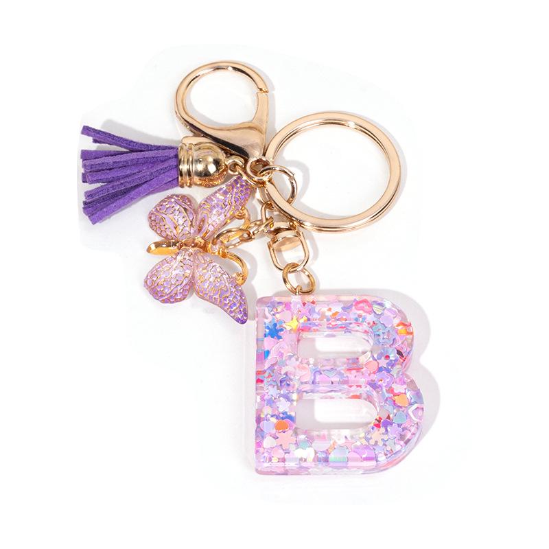 

Colorful Butterfly Tassel Resin Letter Keychain Pendant