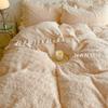 Cream Rose | Fairy Lace Thickened Milk Fleece Four-Piece Winter Rex Rabbit Fleece Fleece 1.8 Sheet