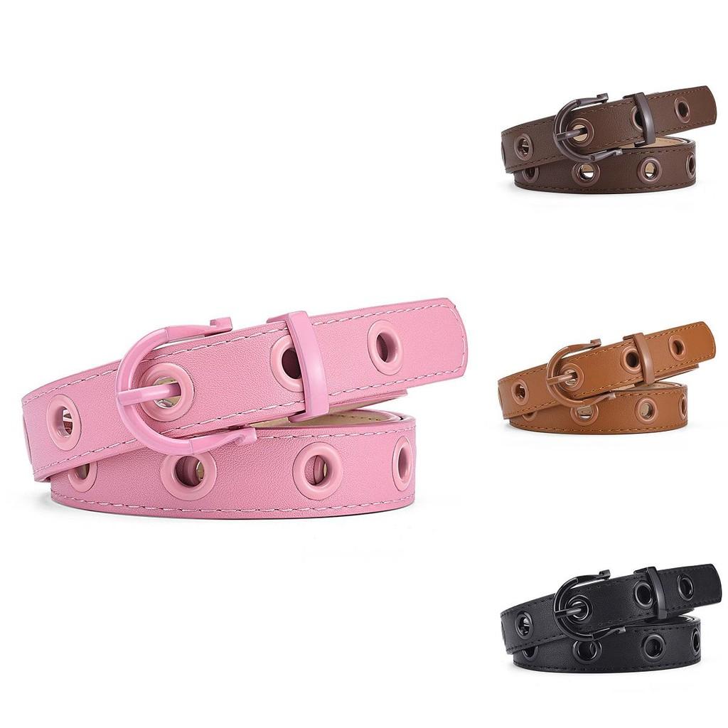 Trendy Pu Leather Women's Belt With Eyelet Holes And Colorful Buckle For Chic Looks