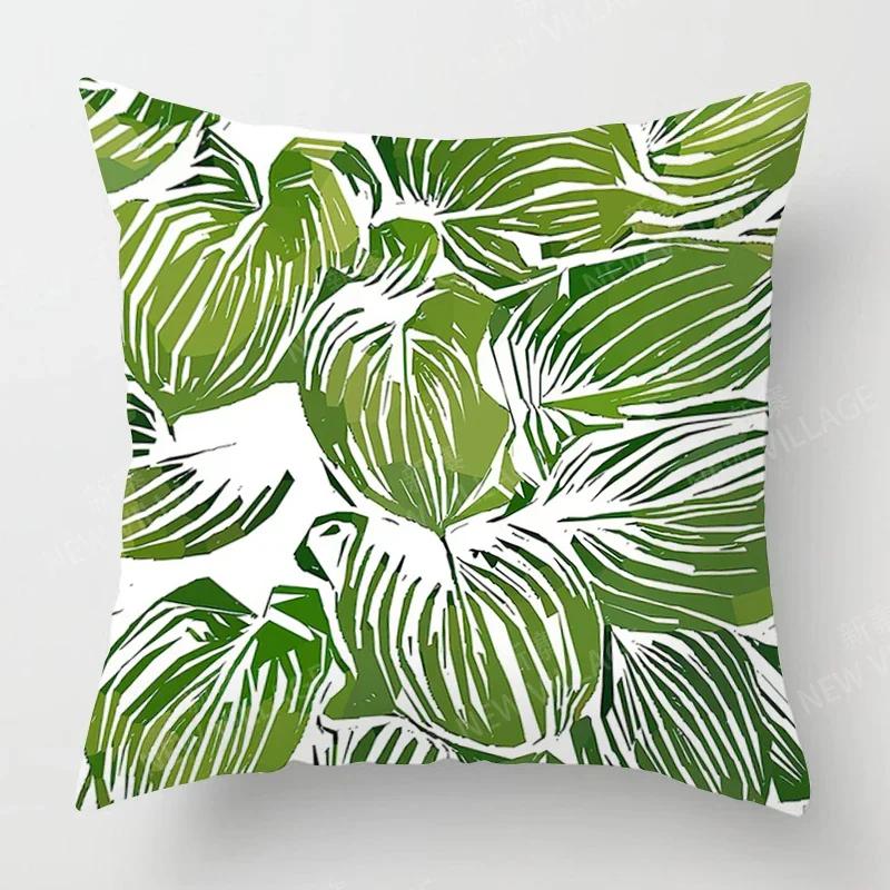 Nordic Fall Home Decor Autumn Throw Pillow Case Sofa Cushion Cover Modern Plant Green Leaf