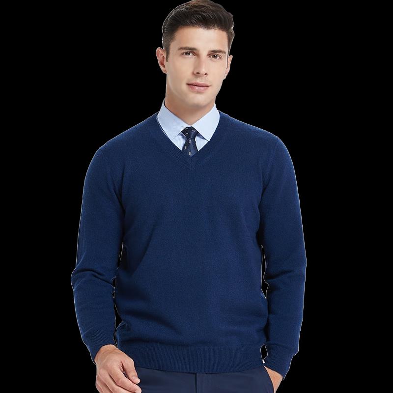 Hengyuanxiang Men's 96% Wool Blend V-Neck Thin Knit Sweater