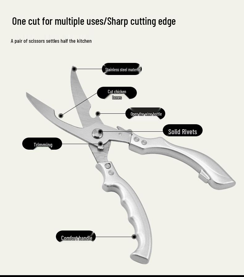 Multi-functional Stainless Steel Bone-Cutting Scissors for Household and Commercial Use