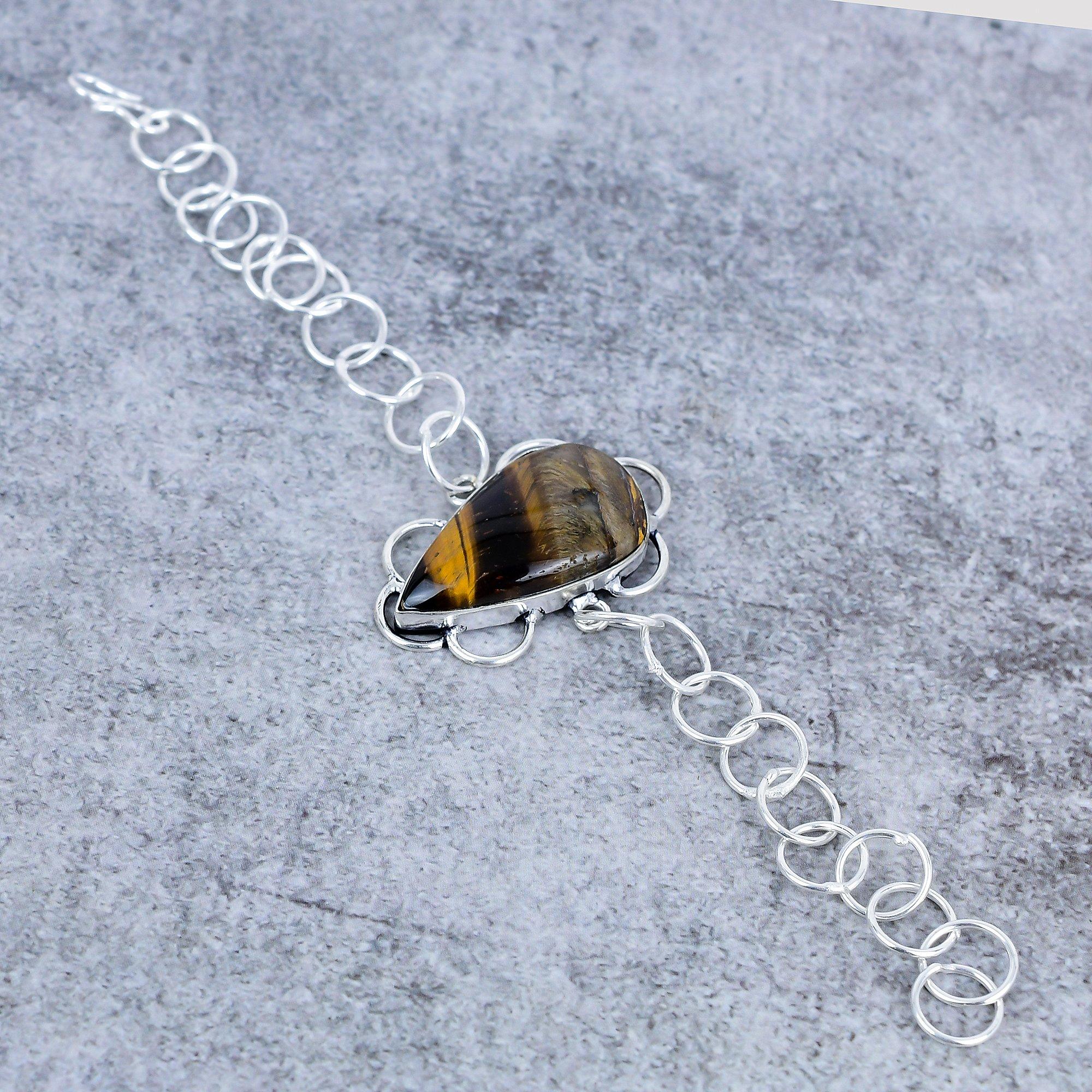 

Tiger Eye Gemstone Handmade 925 Sterling Silver Bracelet 7-8 M-2715